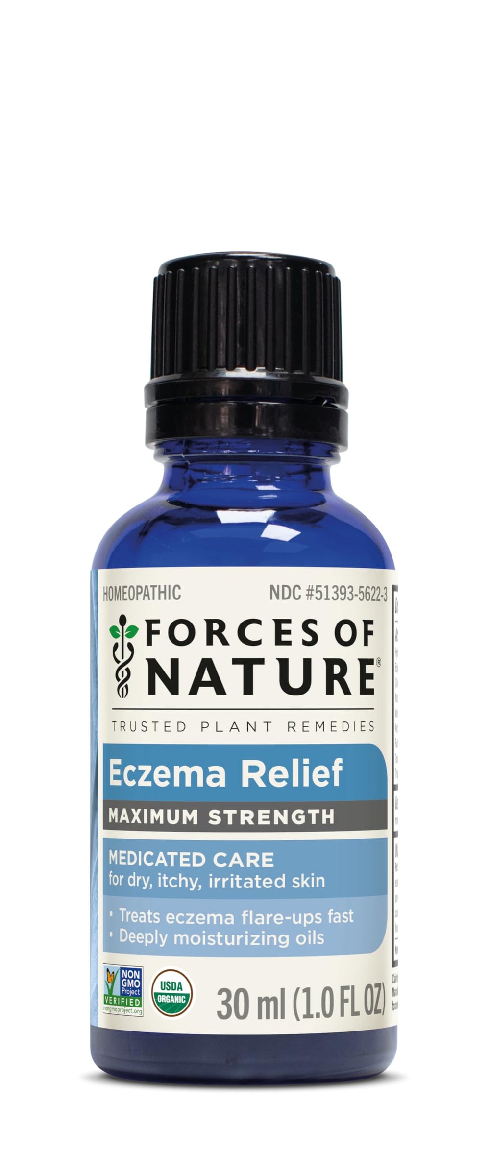 Forces of Nature Eczema Control bottle front view for steroid-free relief.
