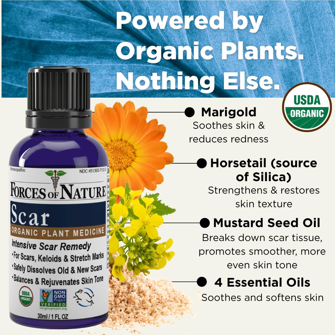 Forces of Nature Scar Control drops for direct scar application.