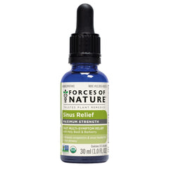 Forces of Nature Sinus Relief bottle with dropper for fast, non-drowsy relief.