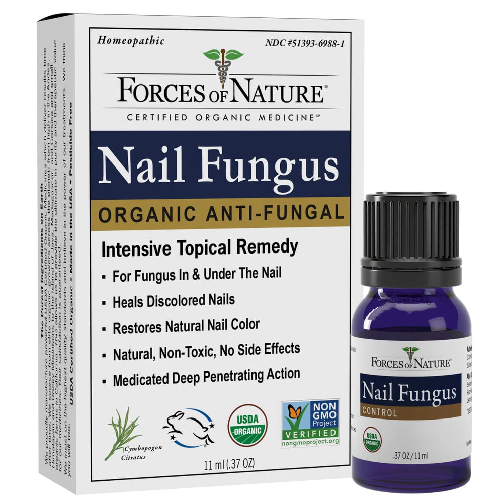 Forces of Nature Toenail Fungus Treatment bottle close-up highlighting premium organic formula for nails