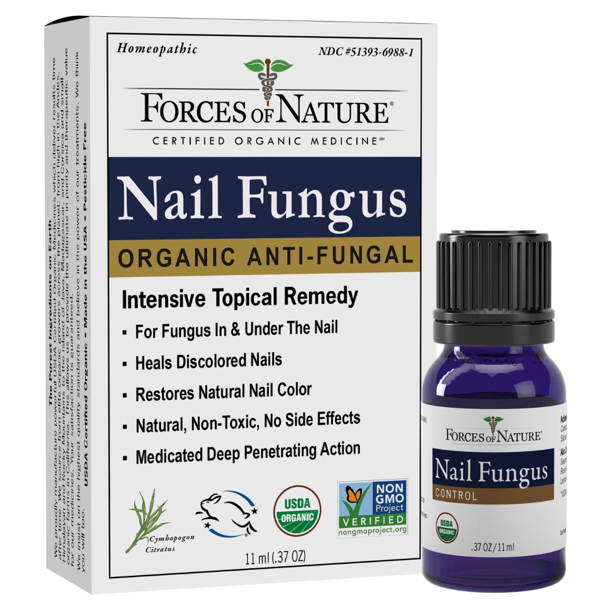 Forces of Nature Toenail Fungus Treatment bottle close-up highlighting premium organic formula for nails