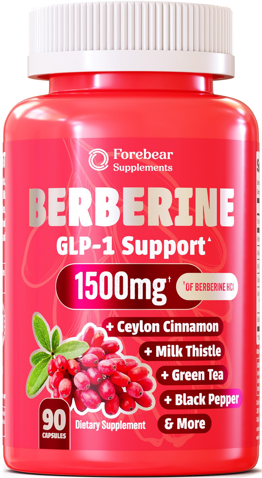 Forebear Berberine bottle front shows the 90 veggie capsules for daily wellness.