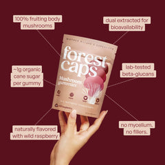 Forest Caps Mushroom Gummies Reishi bottle promotes calm without jitters.