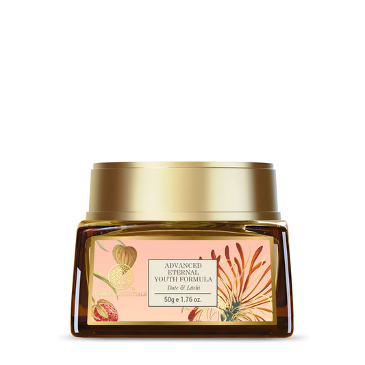 Forest Essentials Date & Litchi cream texture close-up shows smooth application.