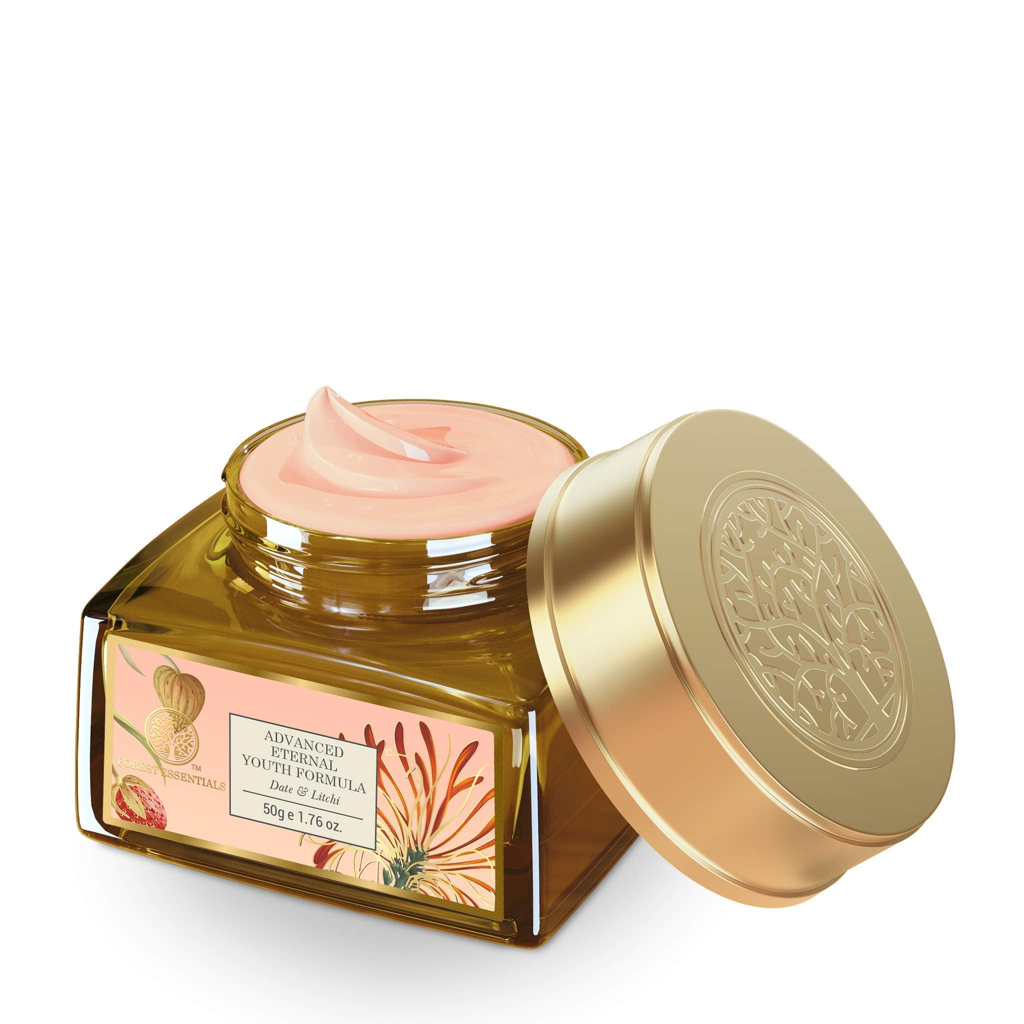 Forest Essentials Date & Litchi ornate packaging display signals premium ritual setup.