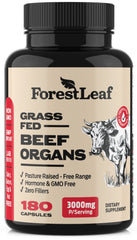 ForestLeaf beef liver capsules bottle highlights 600 mg liver per serving for daily vitality.