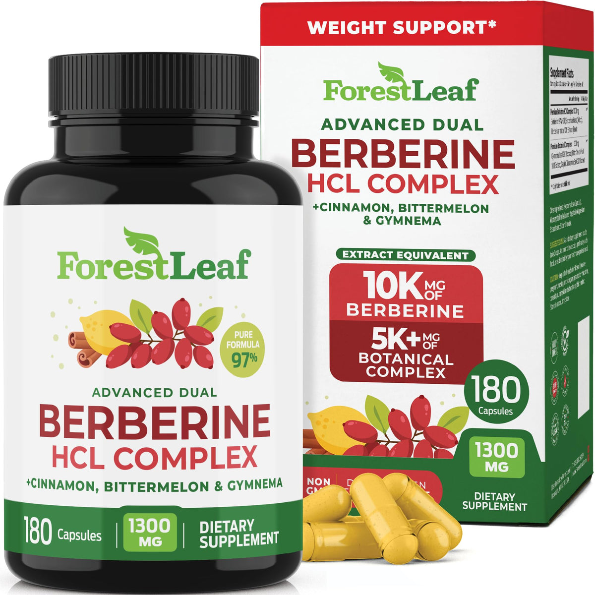 ForestLeaf Berberine bottle front showing high-potency formula for daily balance