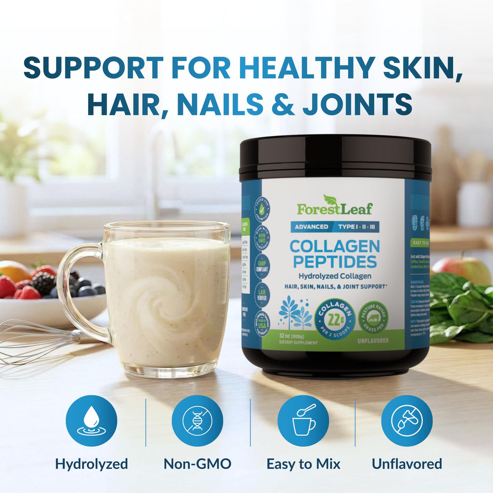 ForestLeaf Collagen Powder unflavored scoop for easy daily servings.