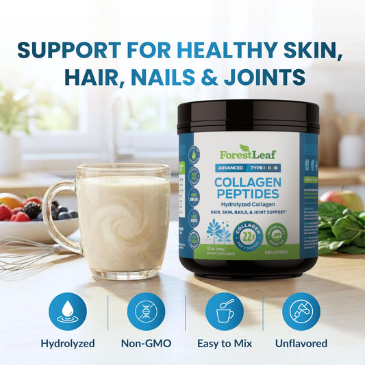 ForestLeaf Collagen Powder unflavored scoop for easy daily servings.