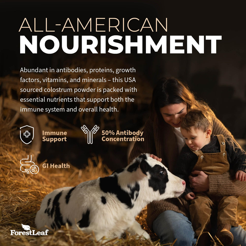 ForestLeaf Colostrum Powder from grass-fed cows supporting quality ingredients