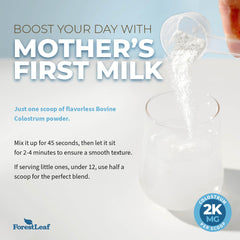 ForestLeaf Colostrum Powder label indicating a USDA-registered facility