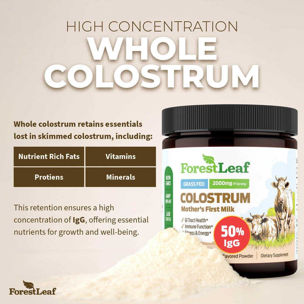 ForestLeaf Colostrum Powder serving scoop ready for easy mixing