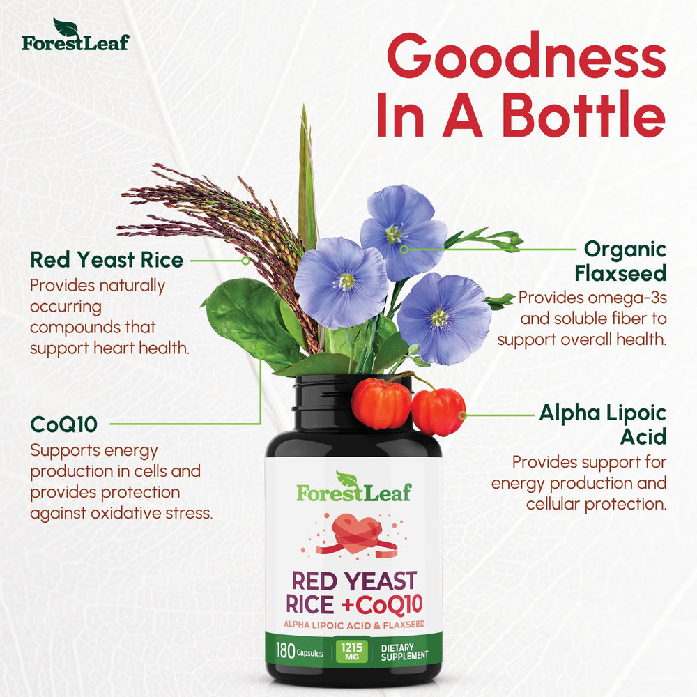 ForestLeaf CoQ10 capsules visible, supporting cellular energy in daily life