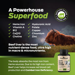 ForestLeaf beef liver capsules label detail shows clean, high-quality ingredients.