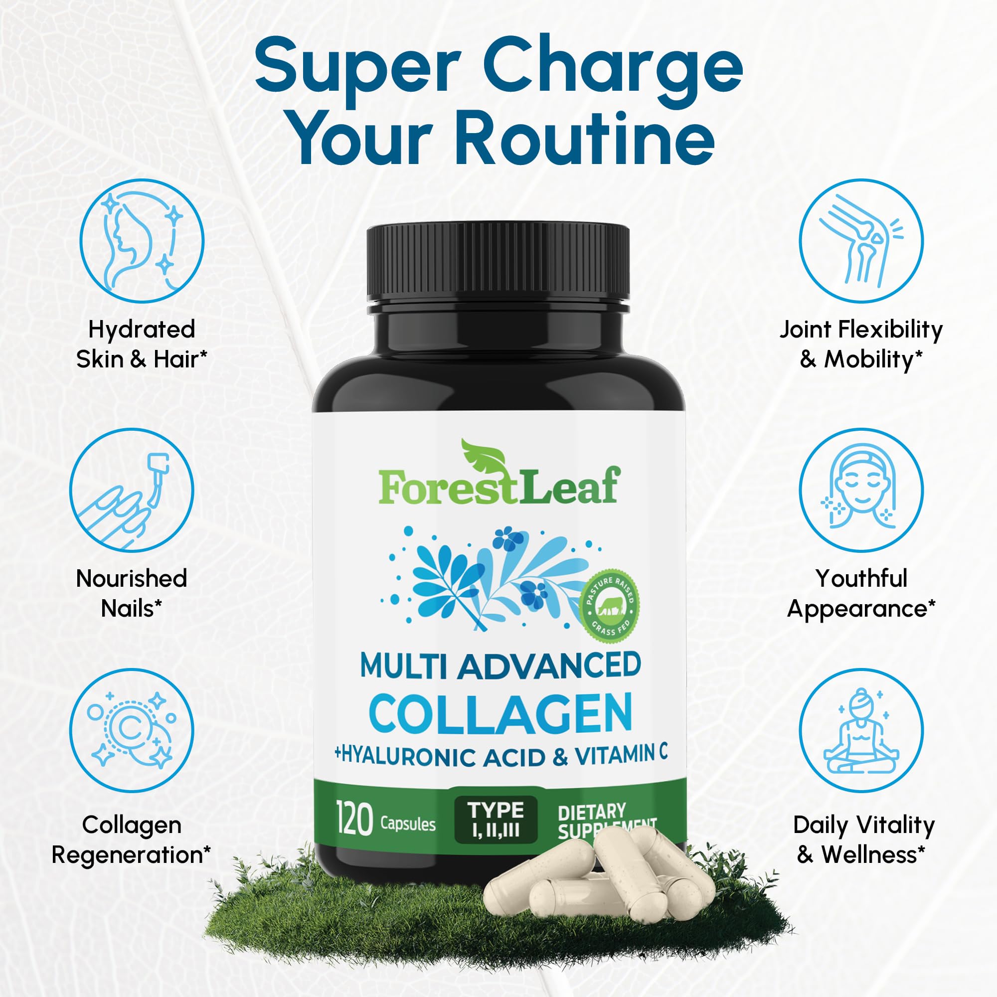 ForestLeaf hyaluronic acid ingredient image suggests skin hydration.