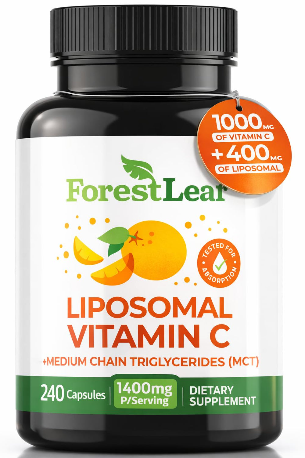 ForestLeaf liposomal vitamin C front label shows high potency for daily immune support.