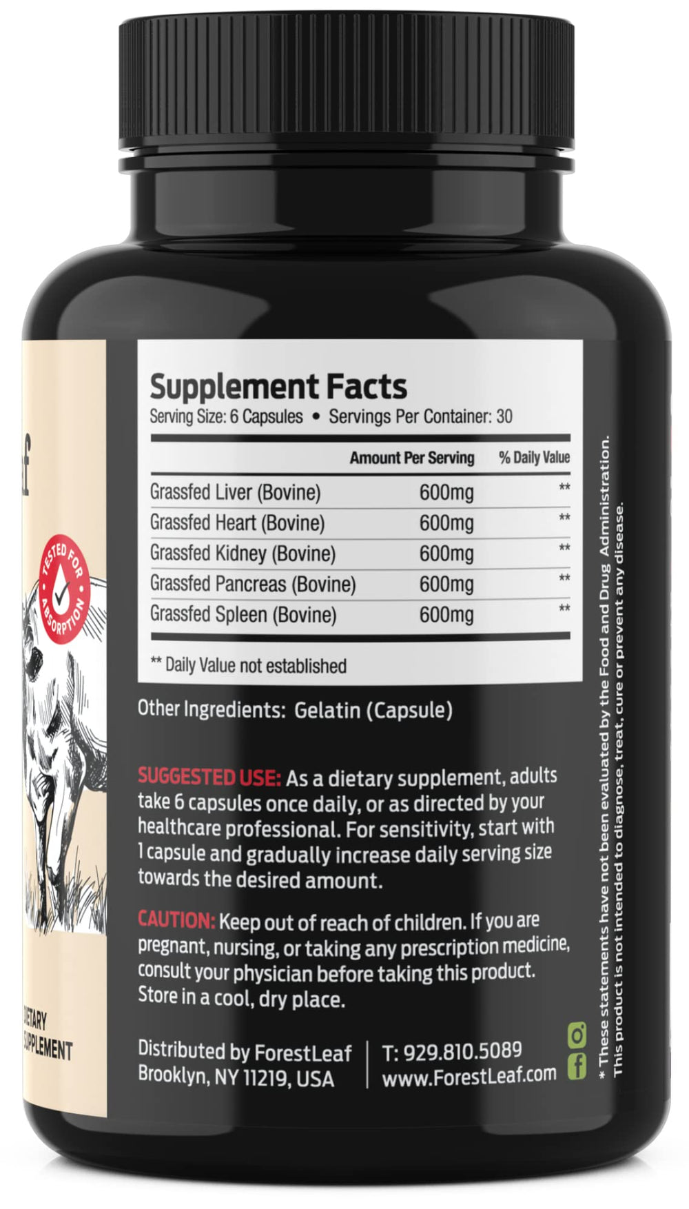 ForestLeaf liver-heart-kidney-pancreas-spleen capsules close-up demonstrate multi-organ nutrition for resilience.