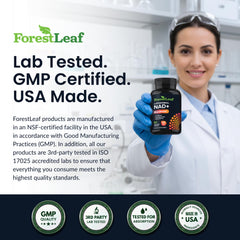 ForestLeaf NAD Resveratrol liposomal technology illustrates advanced absorption.
