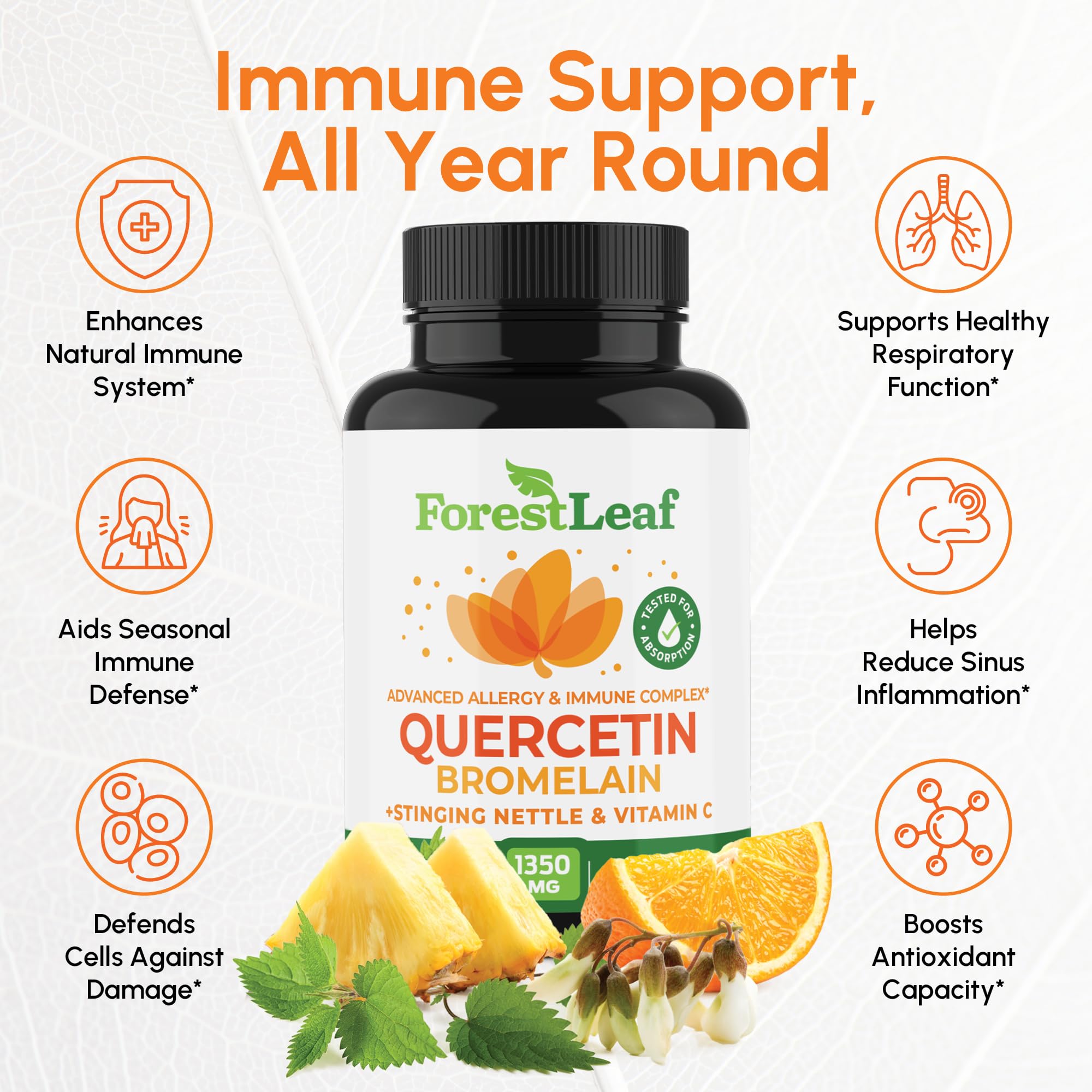 ForestLeaf Quercetin capsules close-up for convenient daily use