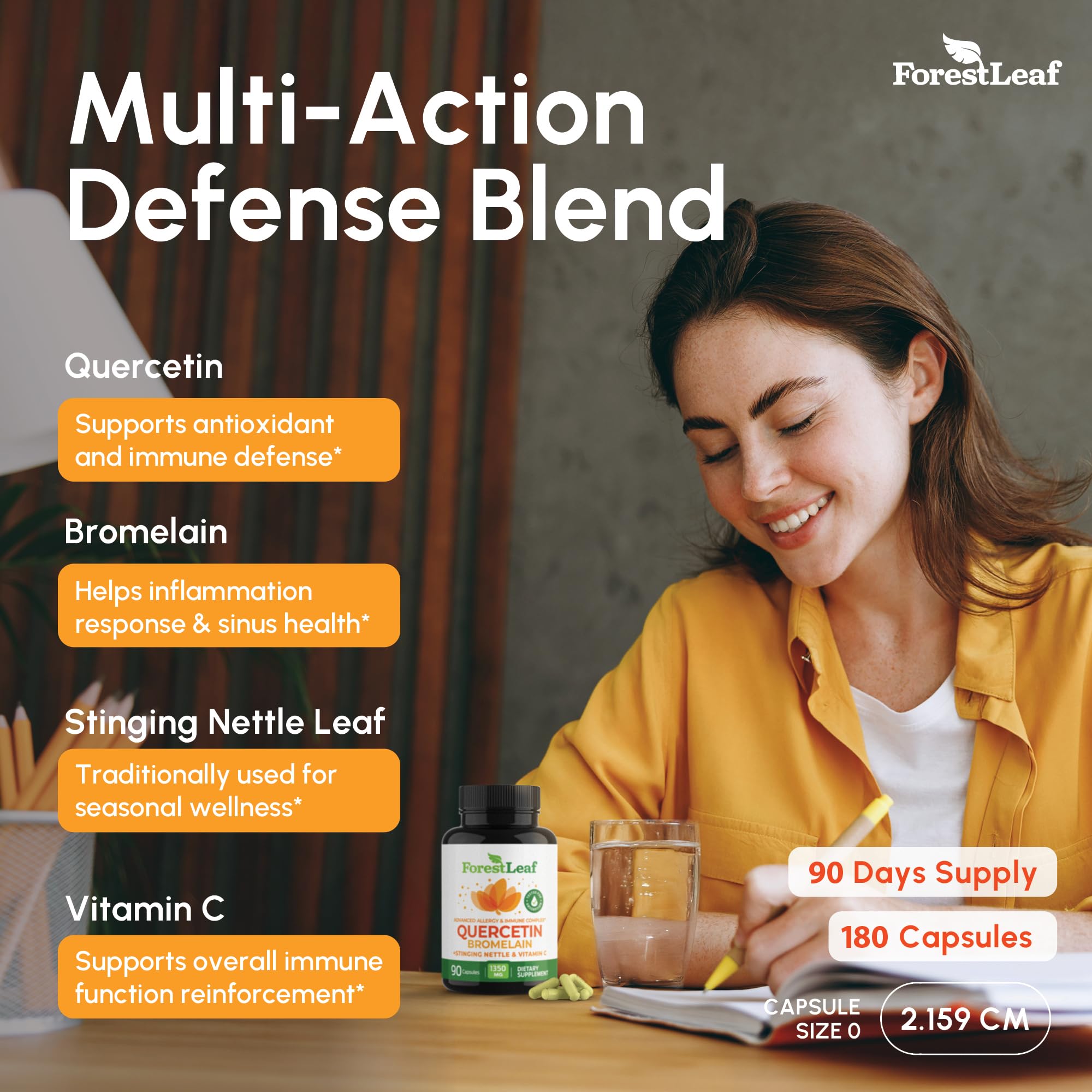 ForestLeaf Quercetin packaging box with Non-GMO and gluten-free notes