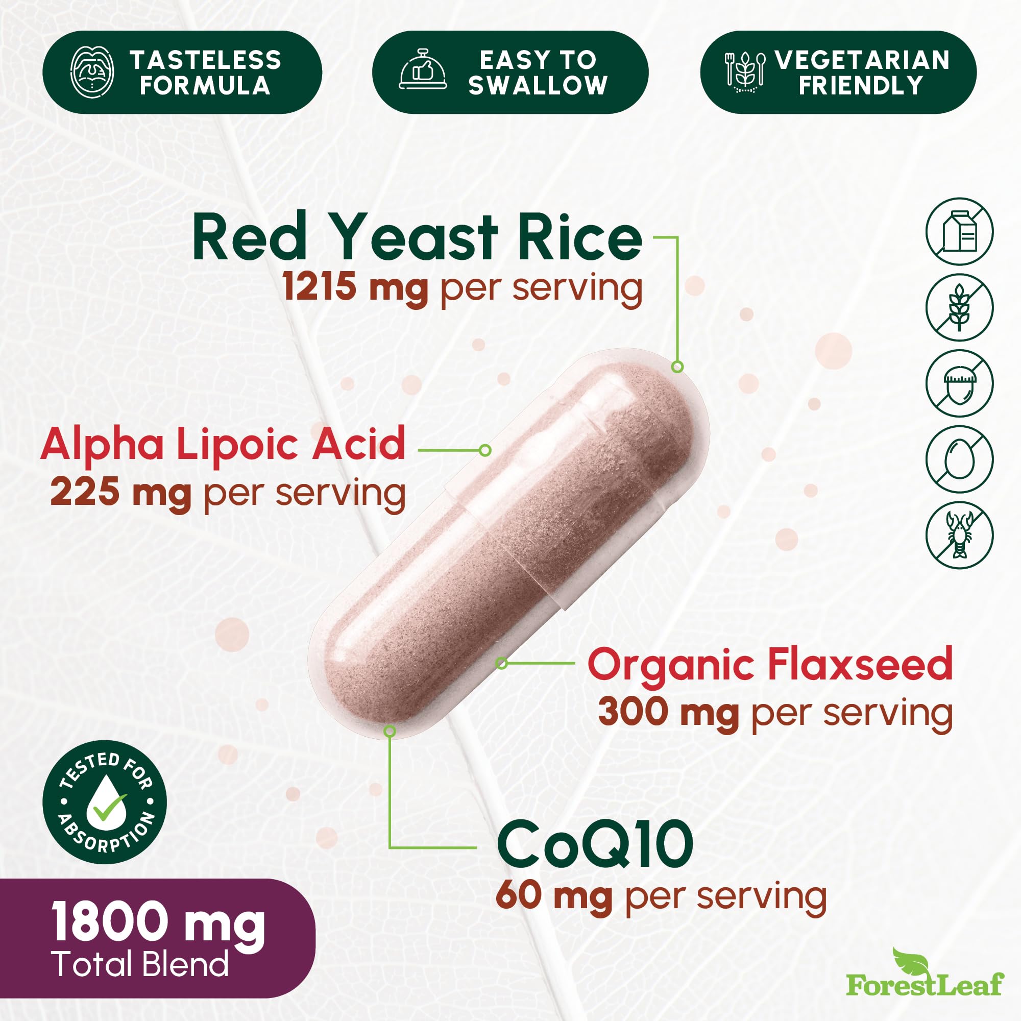 ForestLeaf red yeast rice capsules in a bottle for convenient daily use