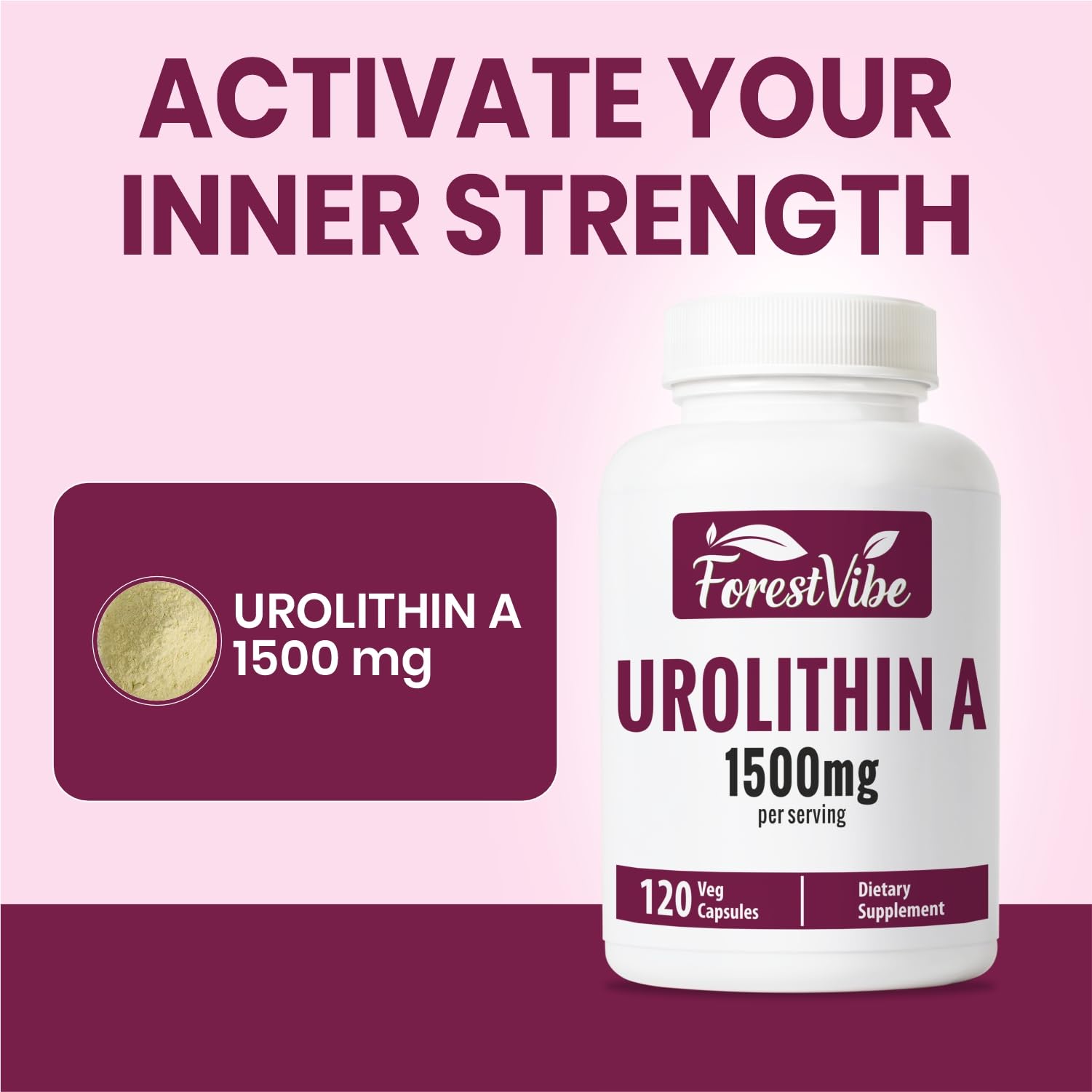 ForestVibe Urolithin A label closeup with clear ingredients.