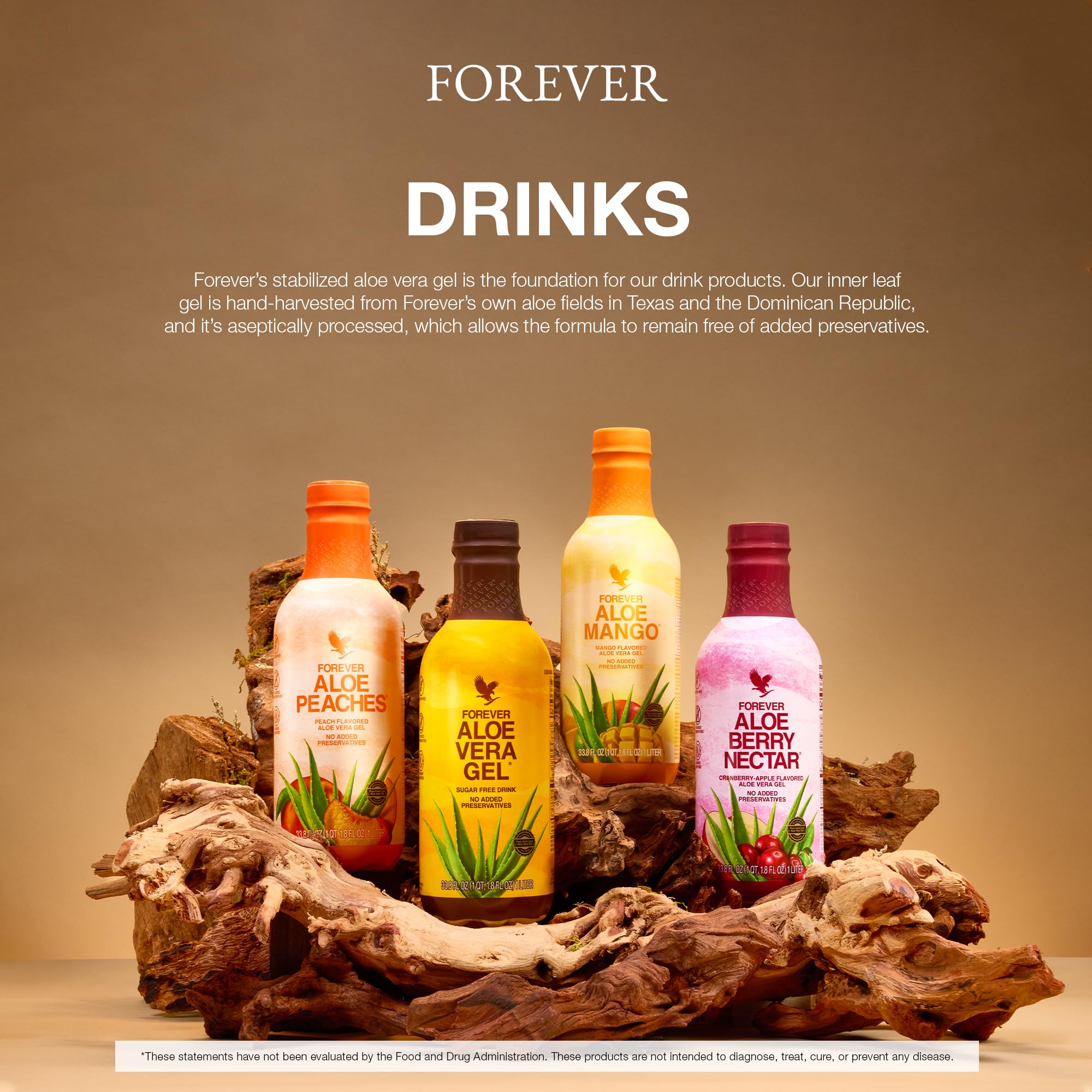 Forever Aloe Peaches label closeup showing vegan and gluten-free info