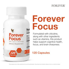 Forever Focus capsules close-up highlighting Cognizin and bacopa for brain support