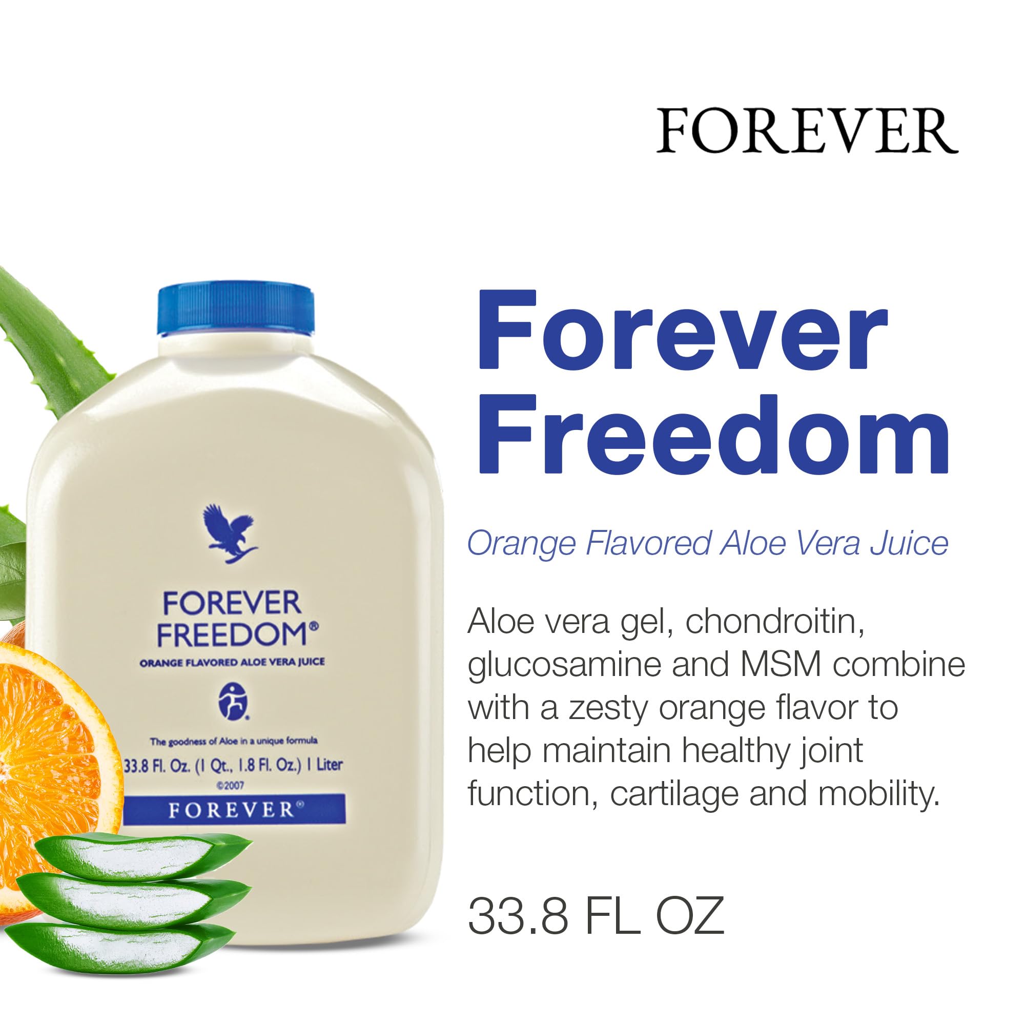 Forever Freedom label closeup with glucosamine and chondroitin for cartilage support.