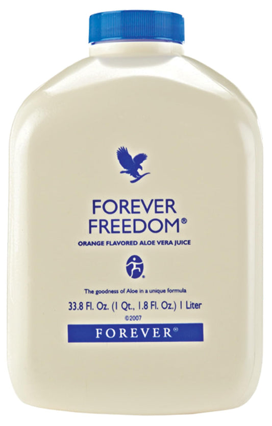 Forever Freedom orange bottle highlights joint support with aloe and glucosamine.