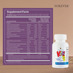 Forever Kids grape chewables close-up demonstrating vitamin and mineral content