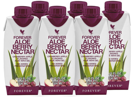 Forever Living Aloe Berry Nectar bottle close-up highlighting pure aloe and fruit blend for daily refreshment.