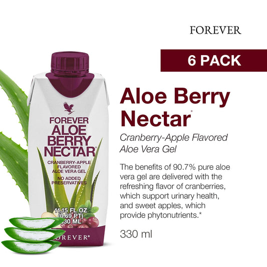 Forever Living Aloe Berry Nectar pouring into a glass, showcasing convenient daily hydration.