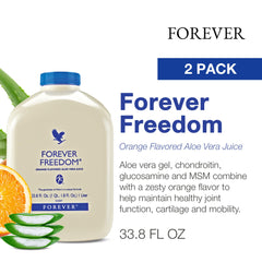 Forever Living Forever Freedom bottle front label shows gluten-free formula for sensitive diets.