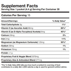 Forever Living Forever Supergreens packets back view highlighting clean ingredients and nutrition