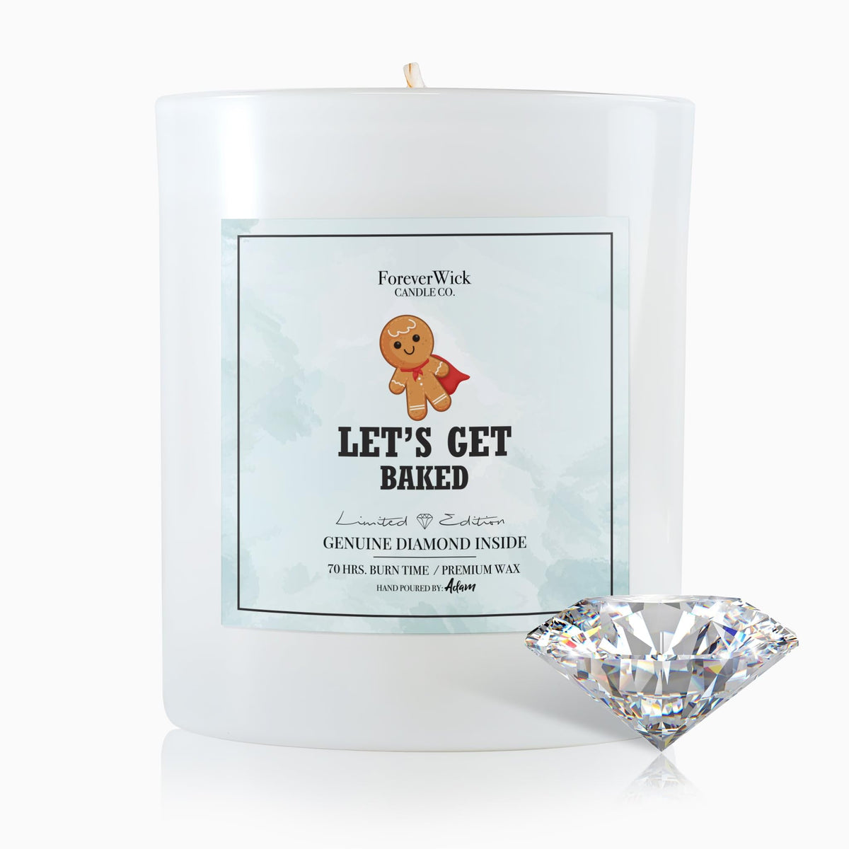 ForeverWick gingerbread jar with diamond inside, cozy holiday aroma.