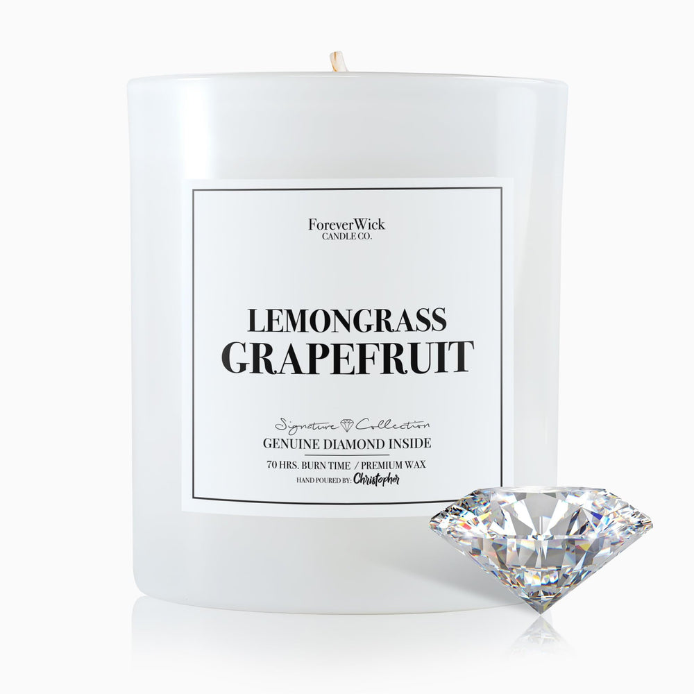 Foreverwick Lemongrass Grapefruit candle label highlights fresh citrus for bright rooms