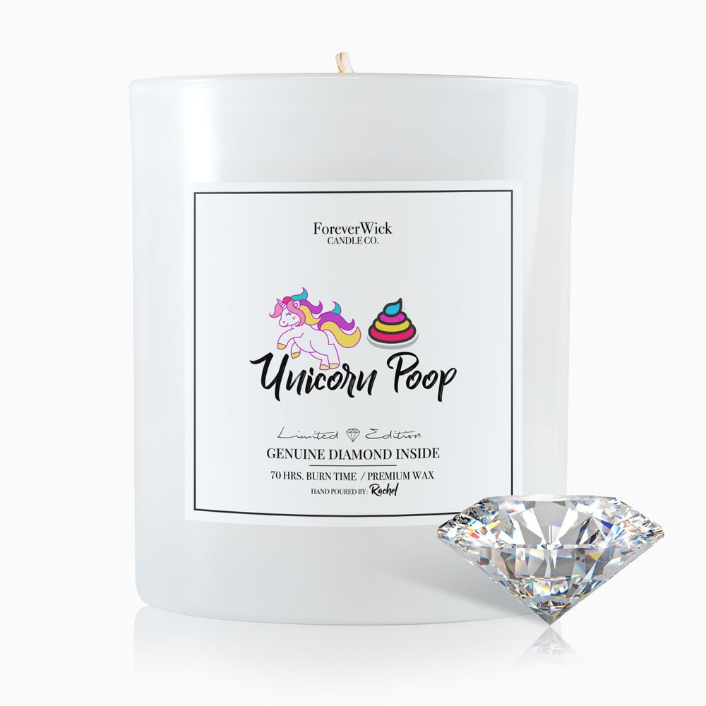 ForeverWick Unicorn Poop Cotton Candy Candle 14oz on a mantel for whimsical celebrations.