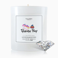 ForeverWick Unicorn Poop Cotton Candy Candle 14oz on a mantel for whimsical celebrations.