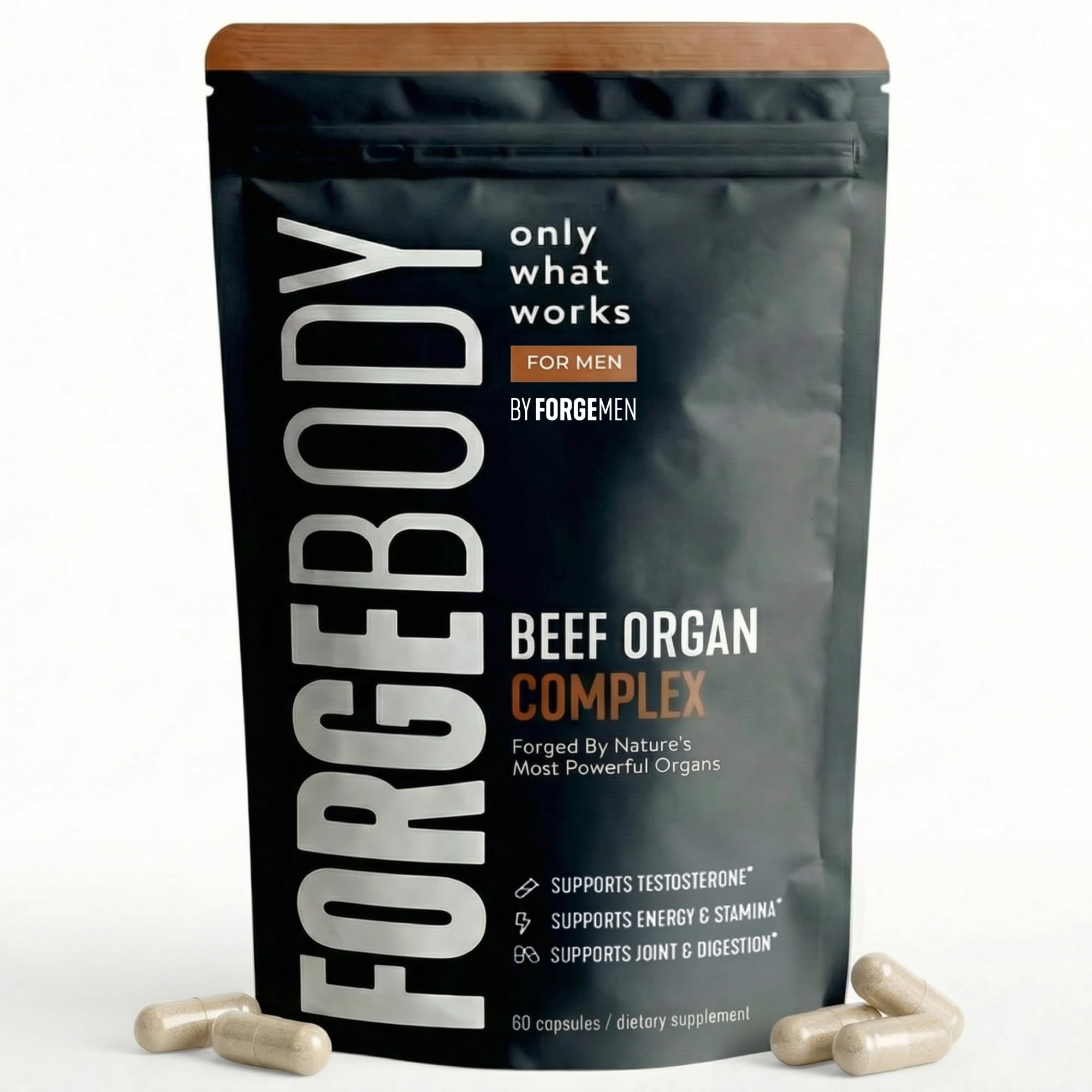 FORGEMEN FORGEBODY Beef Organ Complex bottle for convenient daily supplementation.
