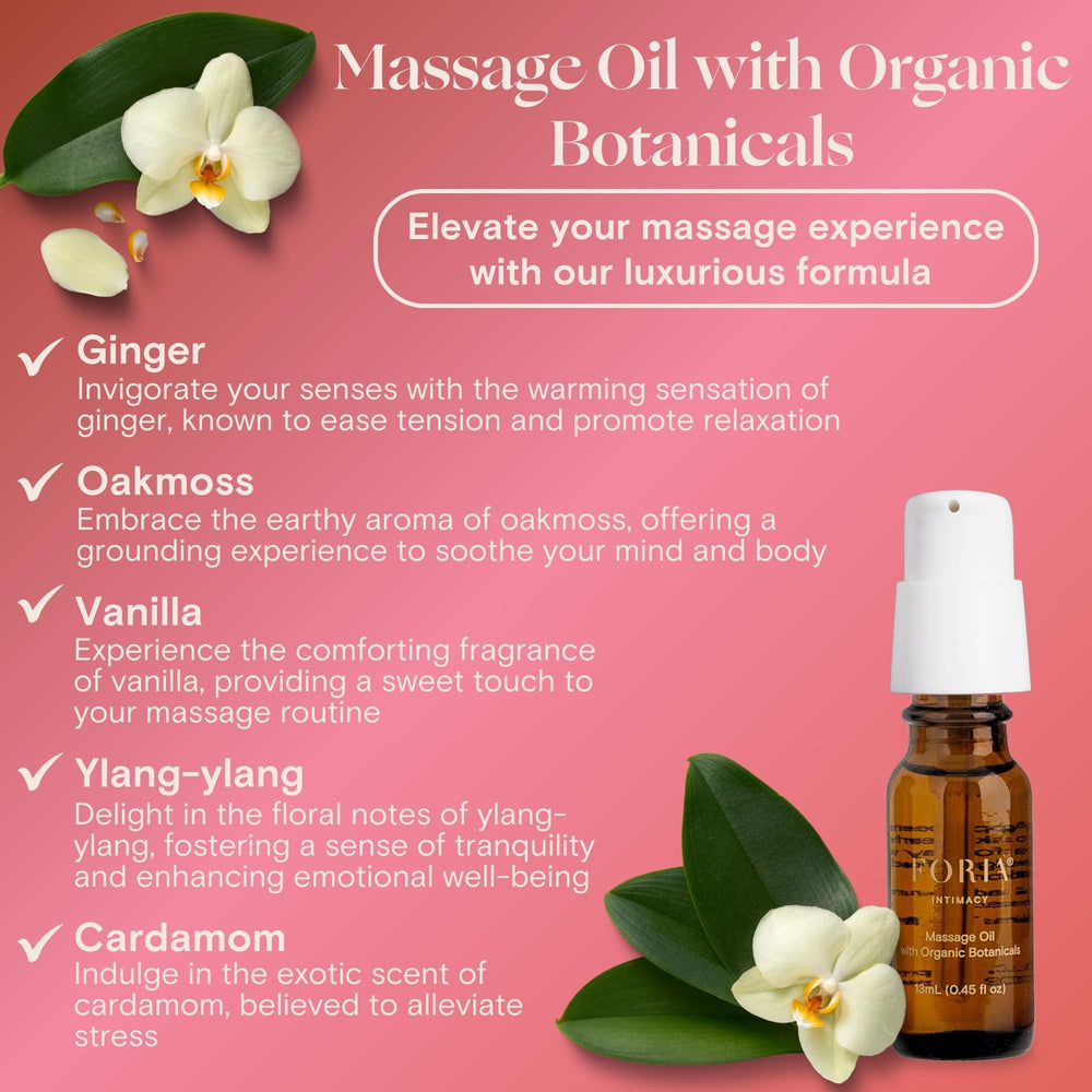 Foria Massage Oil pump—controlled application for full-body or targeted massage.