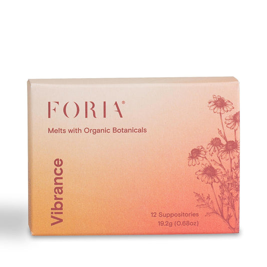 FORIA Vibrance Melts packaging showcases organic fragrance free feminine care