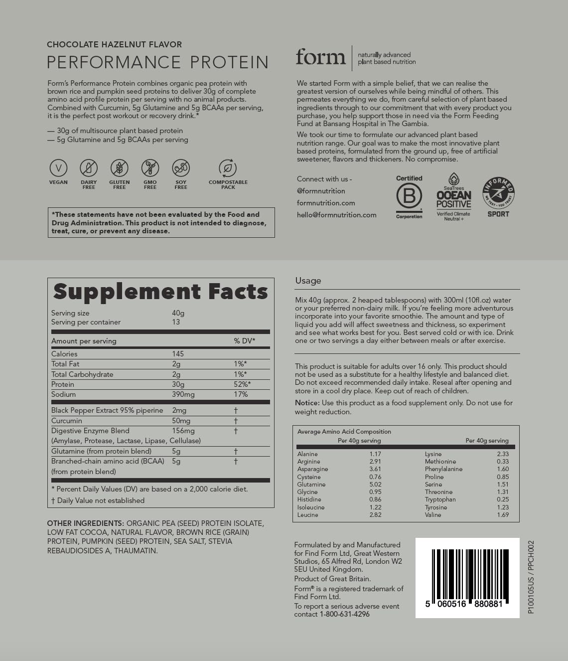 Form Performance Protein chocolate hazelnut baked good example for a protein-enhanced snack