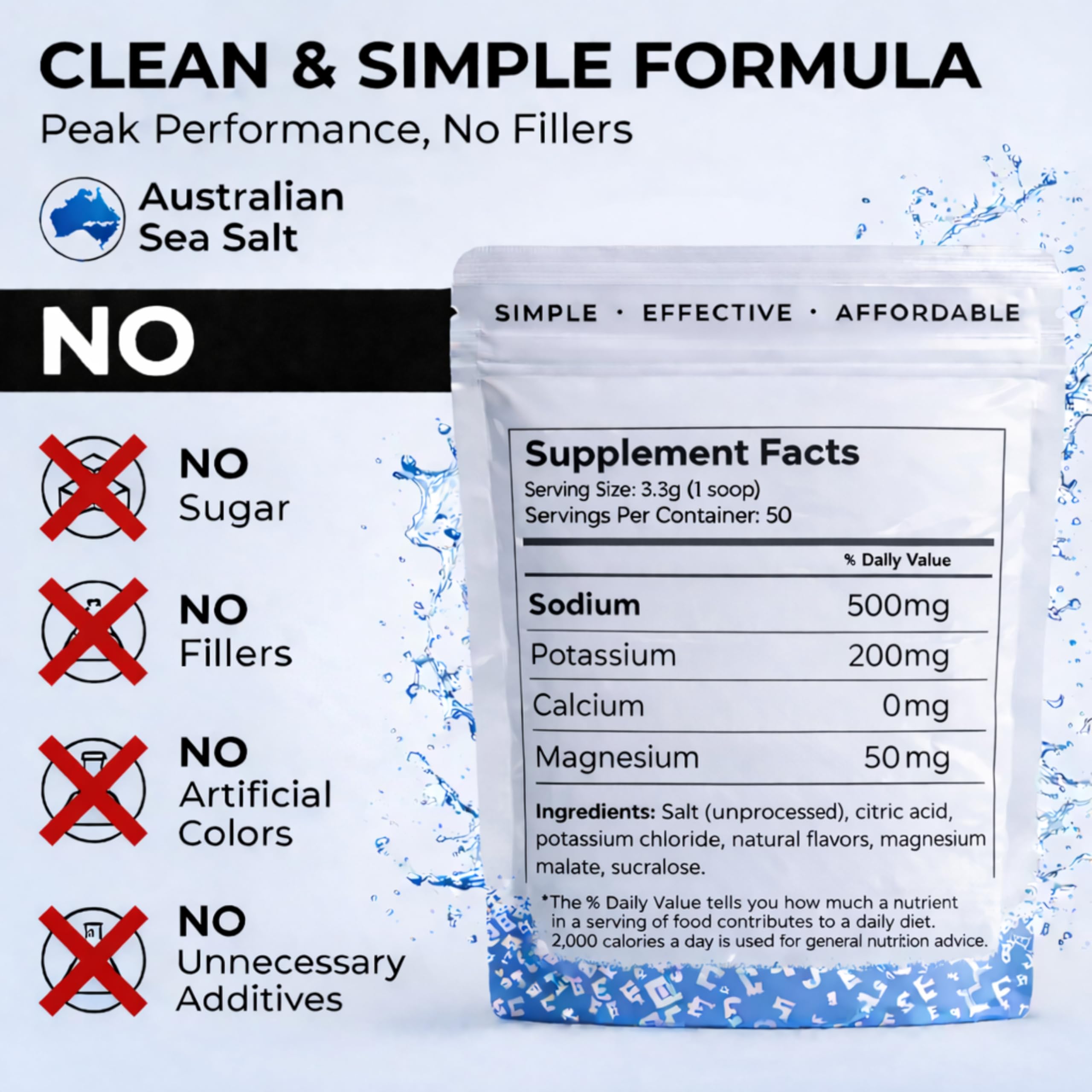 Nutrition facts highlight sodium, potassium and magnesium per serving