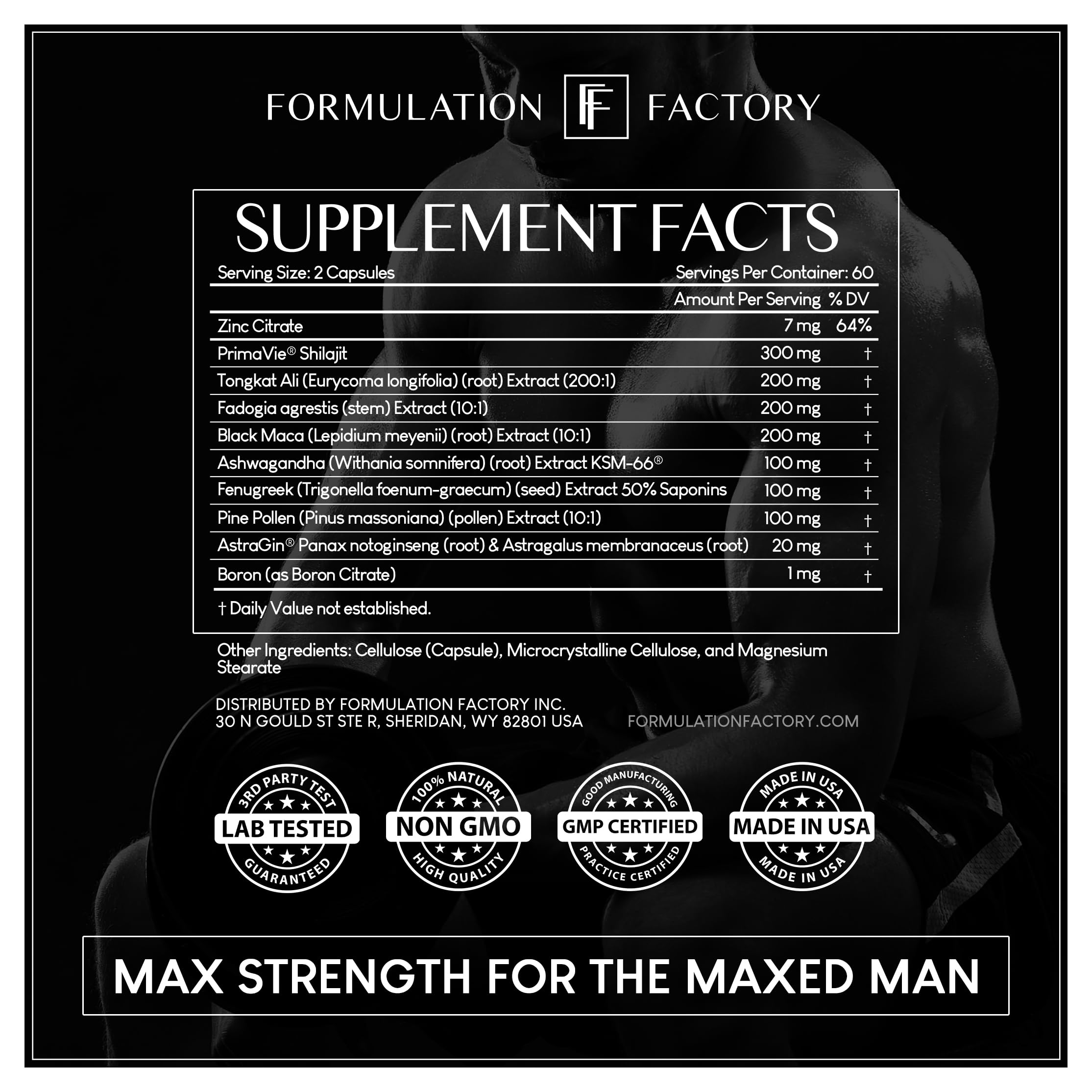 Formulation Factory Black Maca Root capsule scene suggesting stamina support
