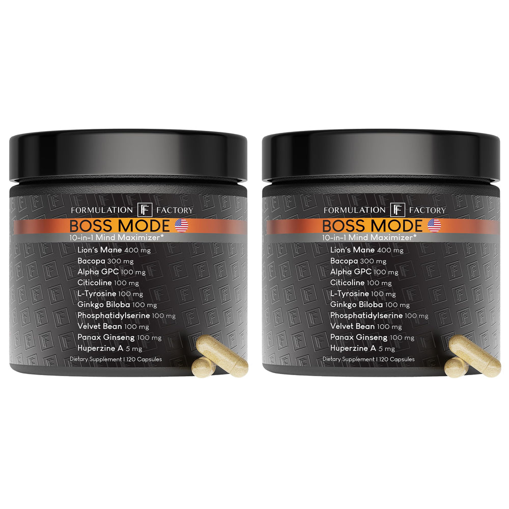 Formulation Factory BOSS Mode bottle-front view supporting easy daily focus