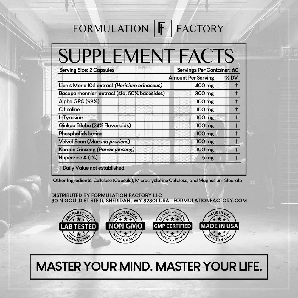 Ingredients label close-up on Formulation Factory BOSS Mode package