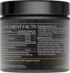 Formulation Factory Gut Intellect label close-up highlighting ingredients for balanced digestion