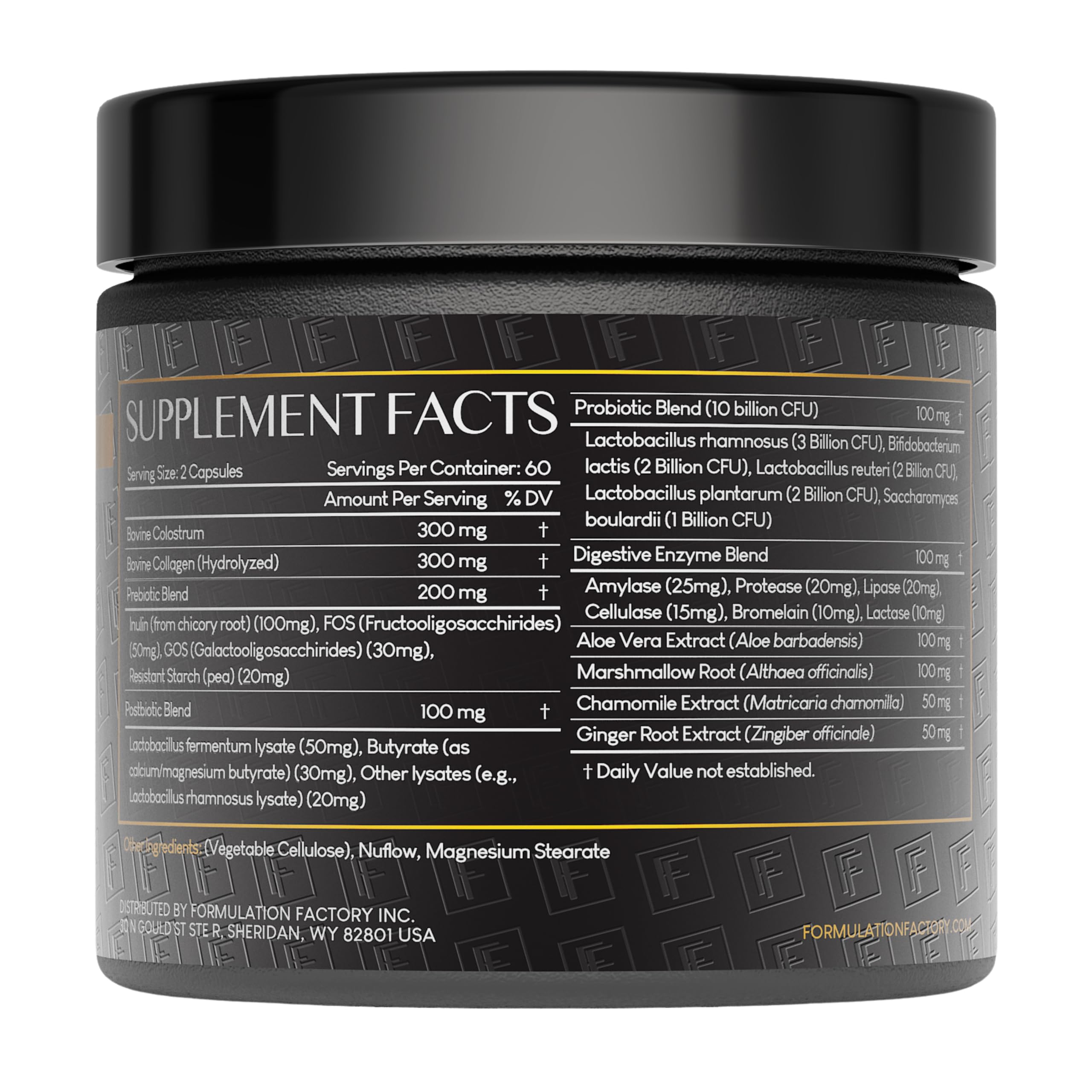 Formulation Factory Gut Intellect bottle back with ingredient highlights