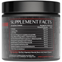 Close-up of Heart of Steel label highlighting L-Citrulline content for nitric oxide support